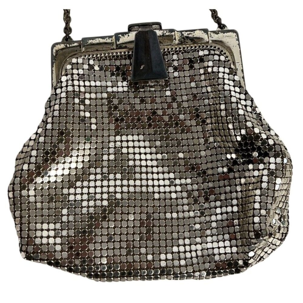 Whiting & Davis Silver Metal Mesh Purse U.S.A. Clutch Short Metal Strap